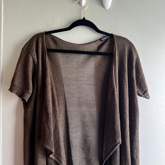 Woolovers Green Linen Blend Lightweight Cardigan Waterfall Open Front - Med - Picture 3 of 8